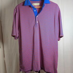 Donald Ross Men Polo Shirt Medium Striped Golf Casual Blue Orange Florida Gators